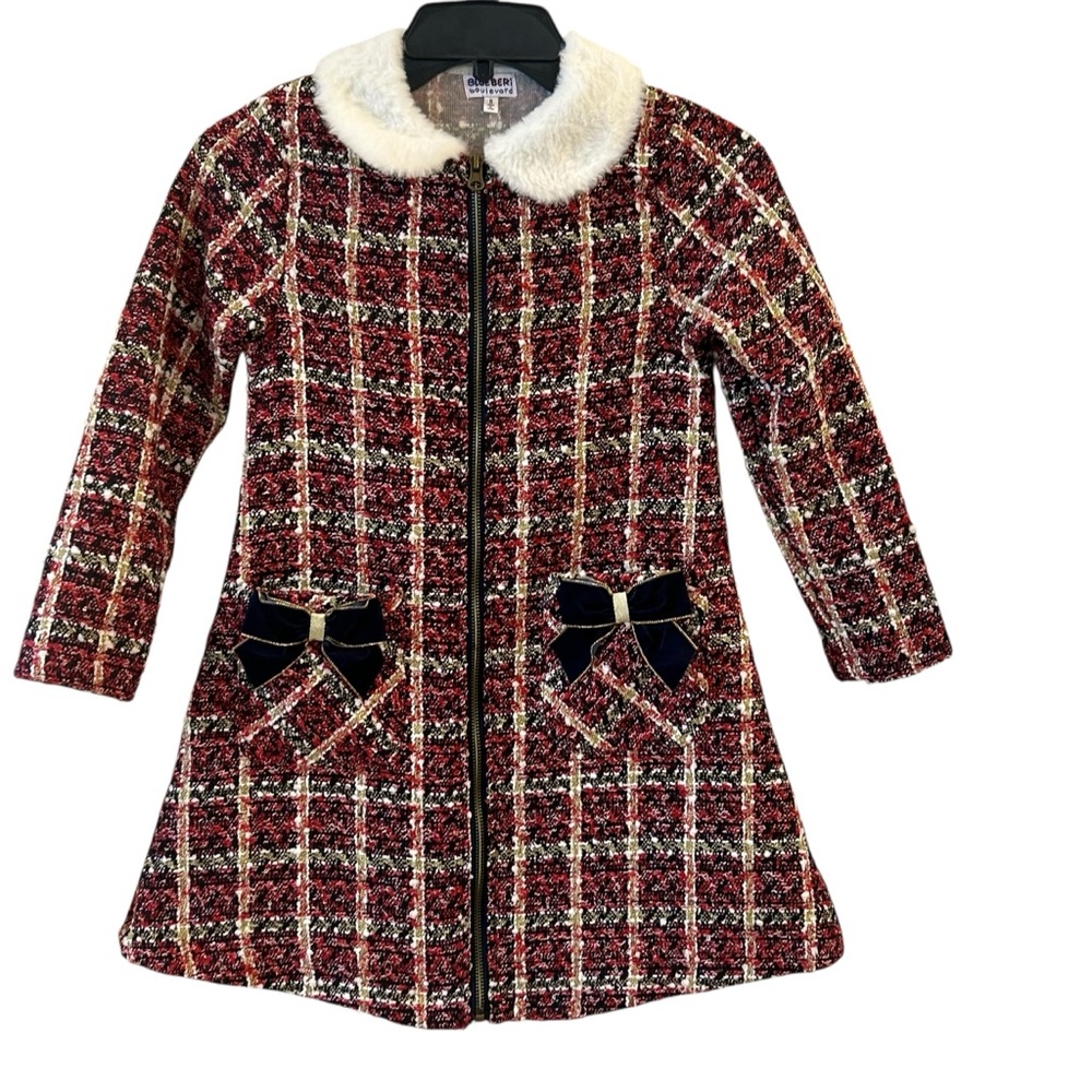 Blueberi Boulevard Red and Black Plaid Pea Coat Girls Size 8